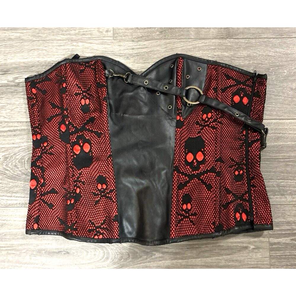 Charmian Skull Bones Red Black Corset‎ Gothic Steampunk Valentine Costume 5XL